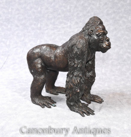 Bronze Gorilla Statue Monkey Primate Art Garden Figure