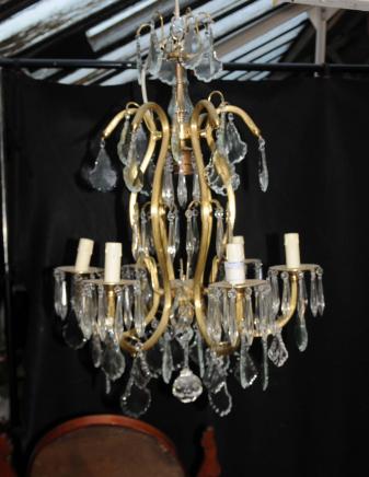 French Art Nouveau Ormolu Chandelier Light Lamps Cut Glass