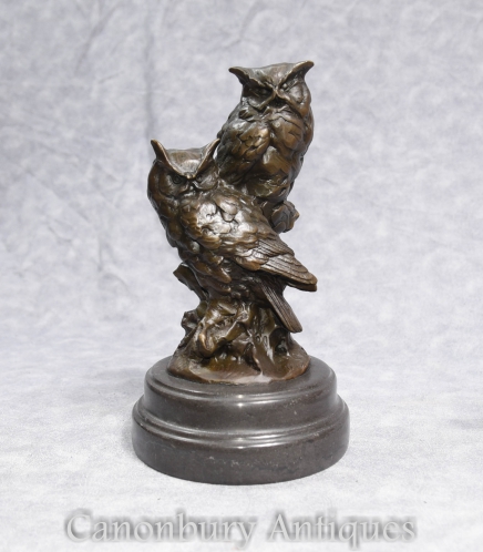 Bronze Owl Statue   - Casting Pair Barn Owl Birds