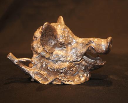 French Silver Plate Boar Inkwell Ink Well