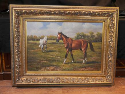 Horse and Pony Victorian Oil Painting Pastoral Landscape English Art
