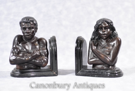 Italian Venetian Bronze Blackamoor Bust Bookends