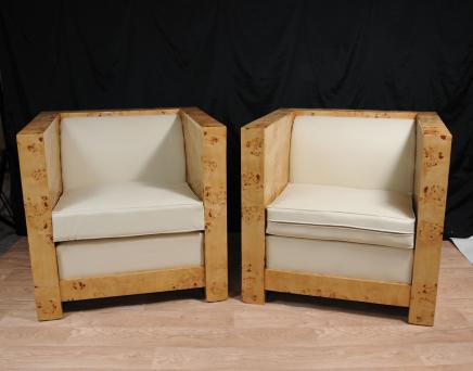 Pair Art Deco Club Chairs - Box Armchairs Sofa Seat Modernist