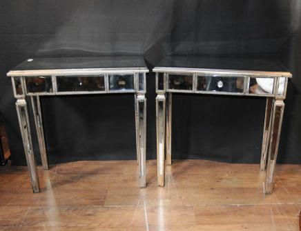 Pair Art Deco Mirror Side Tables Mirrored Occasional Table Furniture