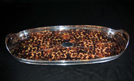 Silver Plate Butlers Tray Victorian Faux Tortoiseshell