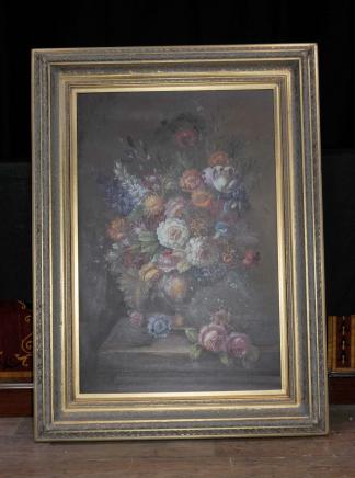 XL Dutch Oil Painting Floral Still Life Gilt Frame Flowers