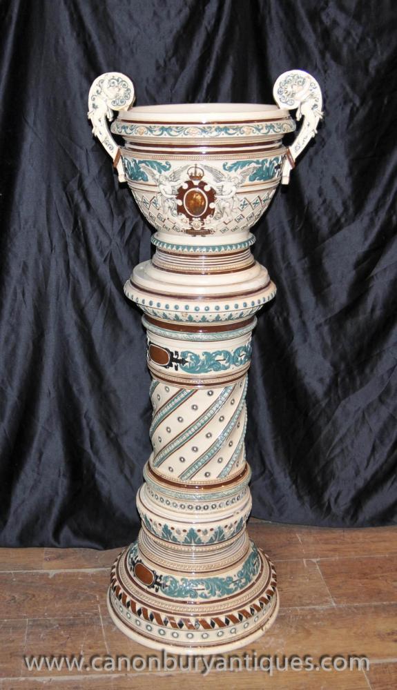 English Majolica Porcelain Jardiniere Plant Stand Pot Column