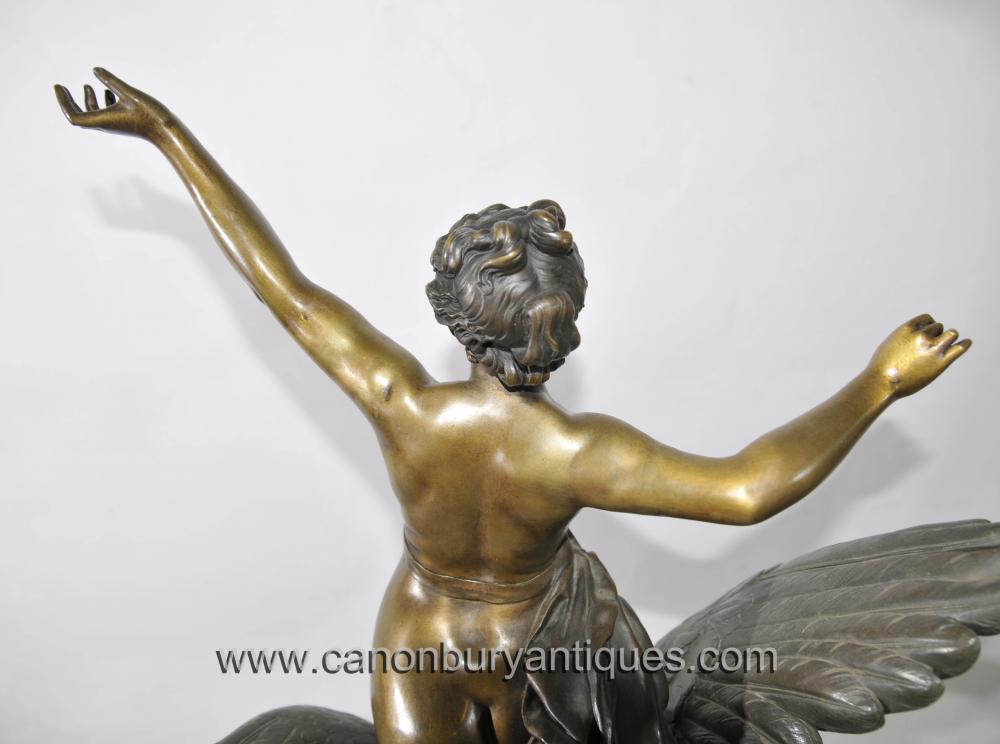 Antiqe Italian Bronze Hebe Eagle Female Figurine 1890s Signed