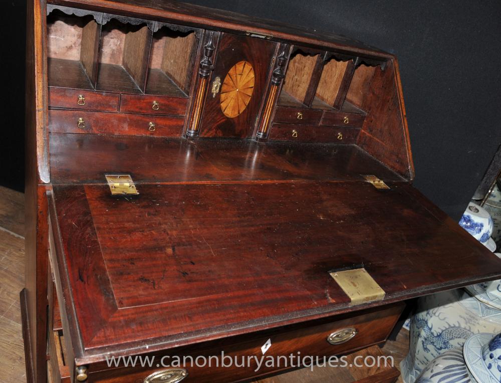 Antique Mahogany Georgian Bureau Desk Chest Drawers Furniture