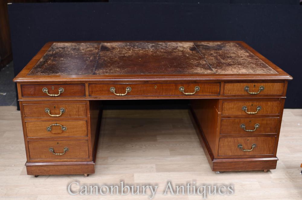 Antique Victorian Partners Desk Circa 1900 Mahogany