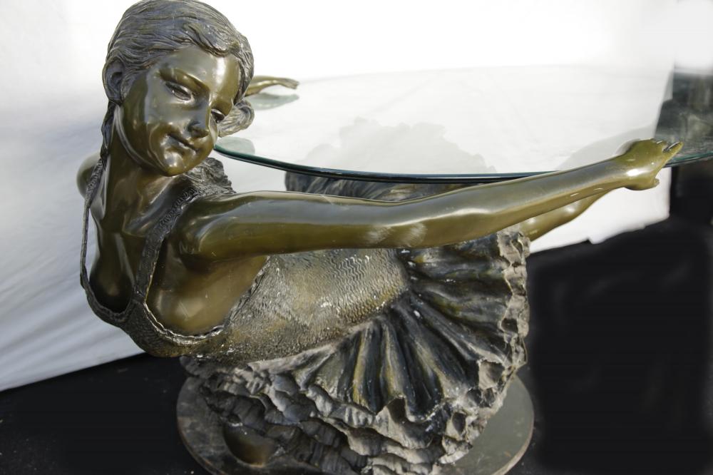 Bronze Ballet Girl Coffee Table Glass Top Statue Ballerina
