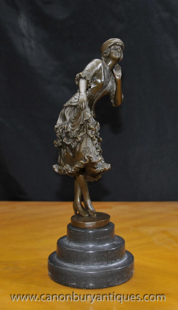 French Art Deco Bronze Female Dancer Figurine by Linet