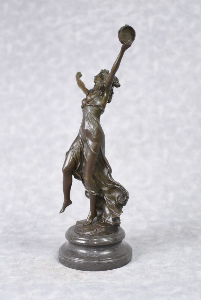 French Art Nouveau Bronze Female Figurine Tambourine Dancer
