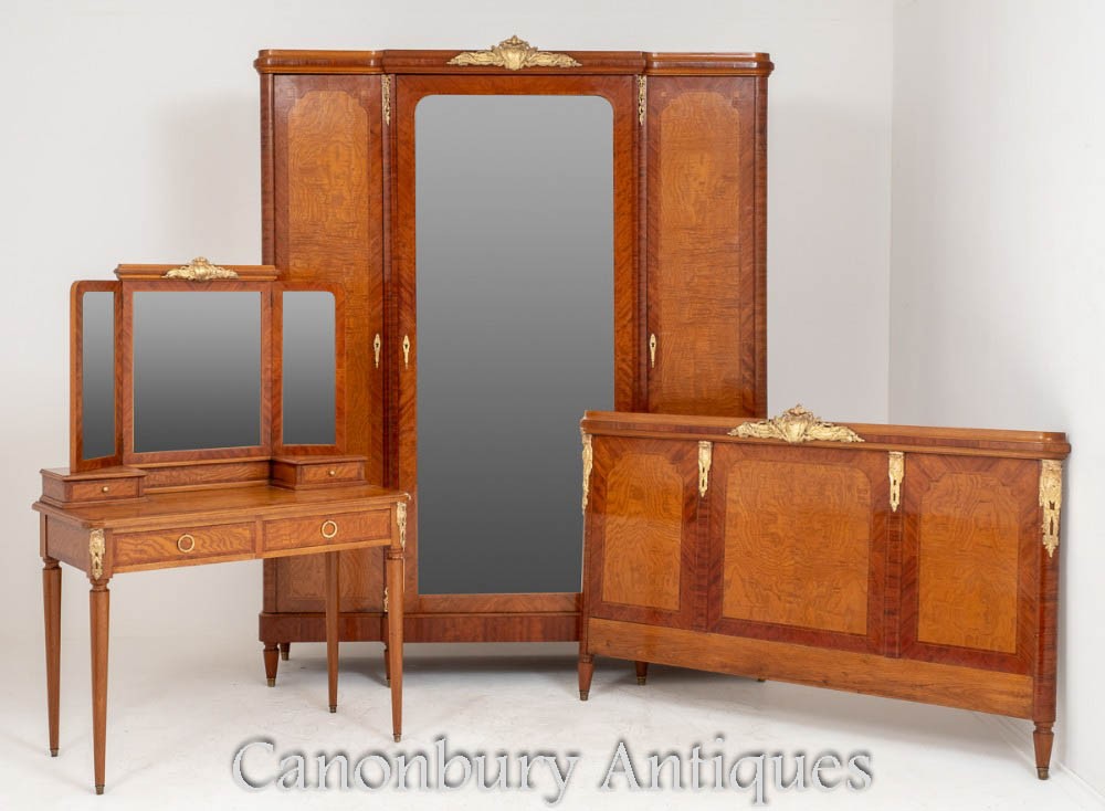 French Bedroom Suite Ash And Walnut Armoire Dresser Wardrobe Ebay