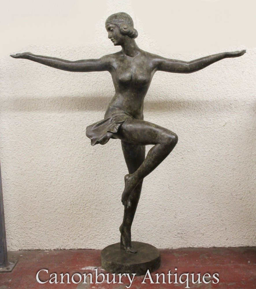 Large Art Deco Bronze Ballerina Statue Female Garden Sculpture