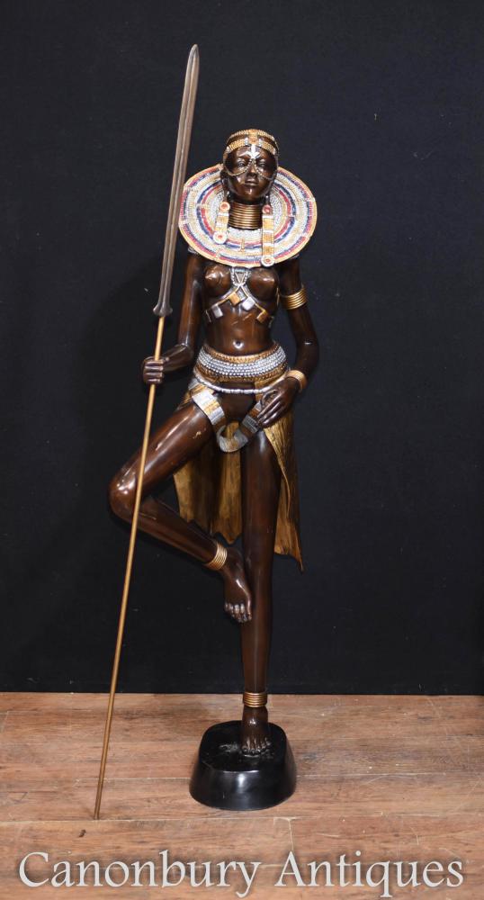Large Bronze African Tribe Woman Statue Massai