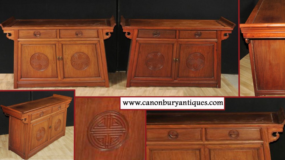 Pair Antique Chinese Tables - Mahogany Sideboards Console Tables Cabinet