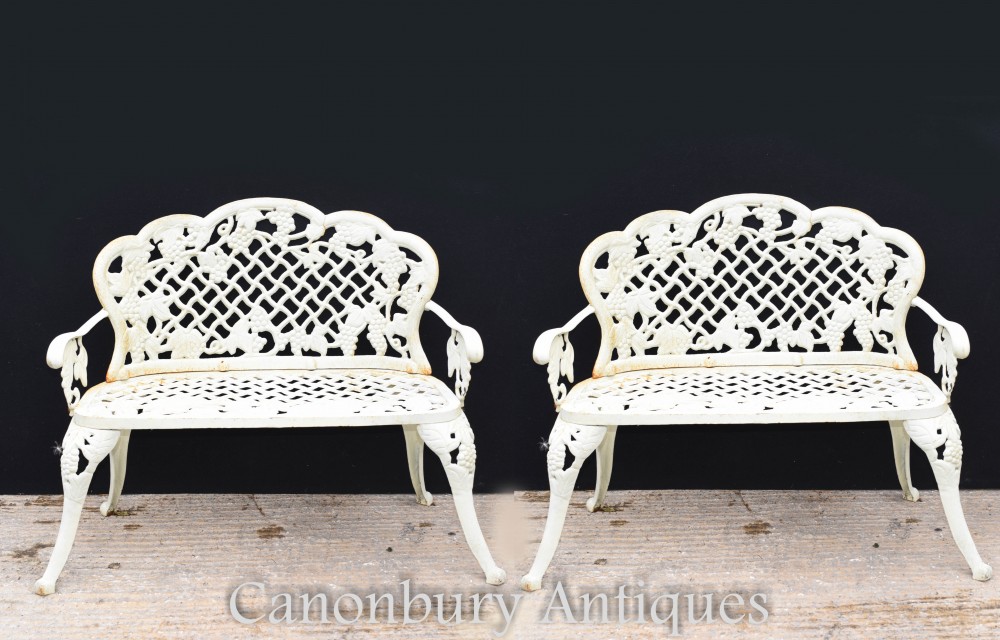 Pair Victorian Cast Iron Garden Benches, Victorian Cast Iron Garden Chair