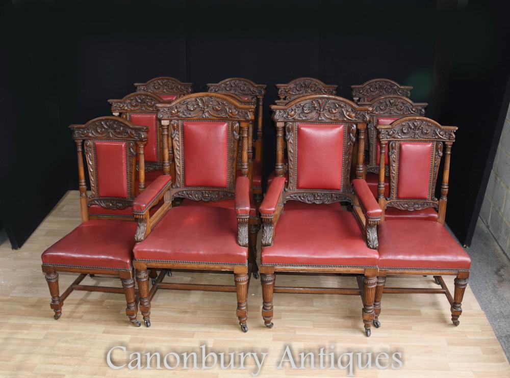 Antique Oak Dining Chairs Carved, Set Of 12 Antique Dining Room Chairs