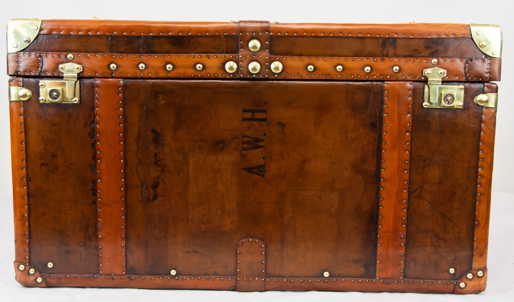 Steamer Trunk Chest Leather Luggage, Leather Steamer Trunk Coffee Table