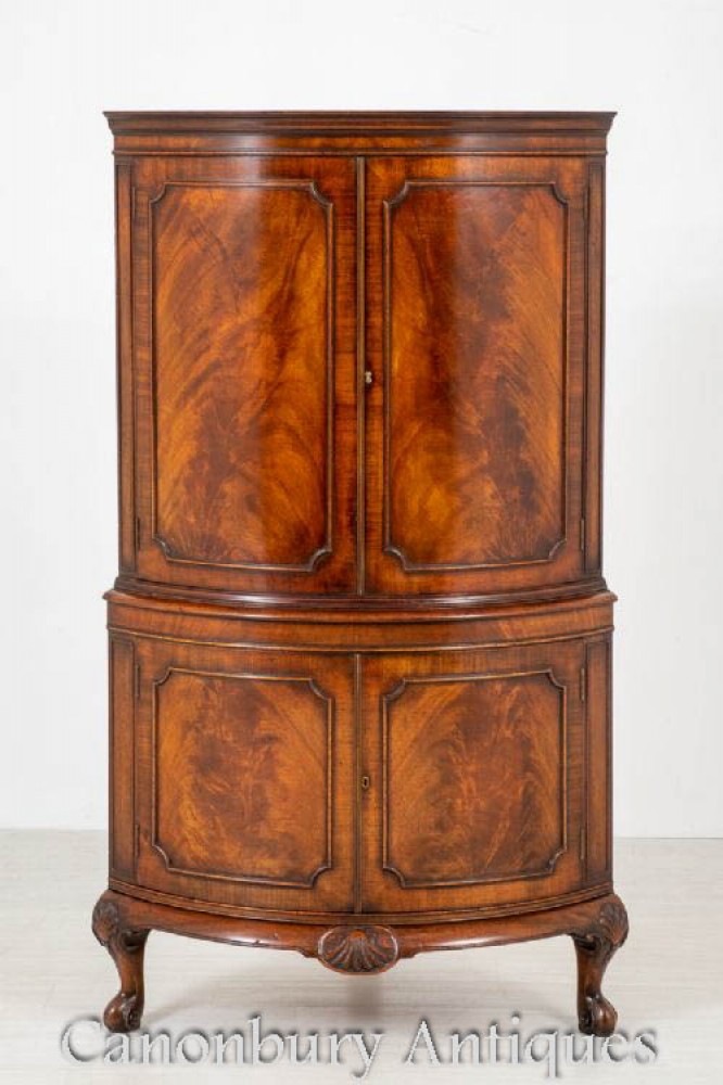 Victorian Mahogany Drinks Cabinet - Bow Front Bow Corner Cocktail Chest