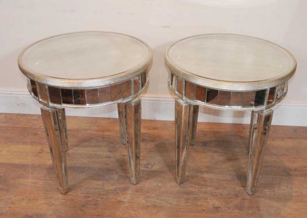 Pair Mirrored Deco Side Tables Tail, Art Deco Mirrored Side Table