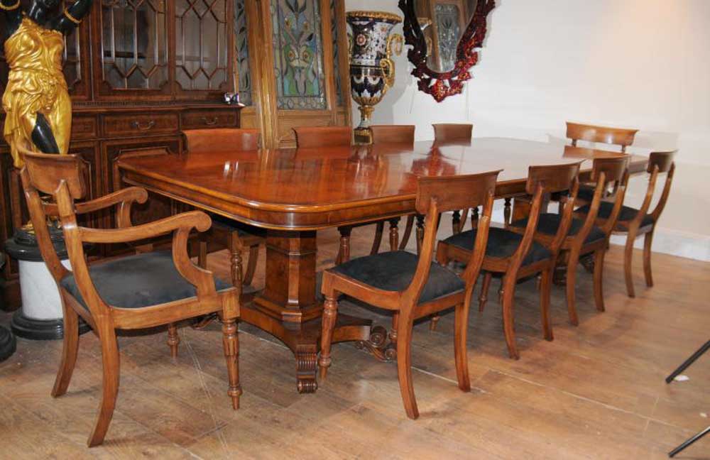 Walnut Regency Dining Table Chairs Set Suite