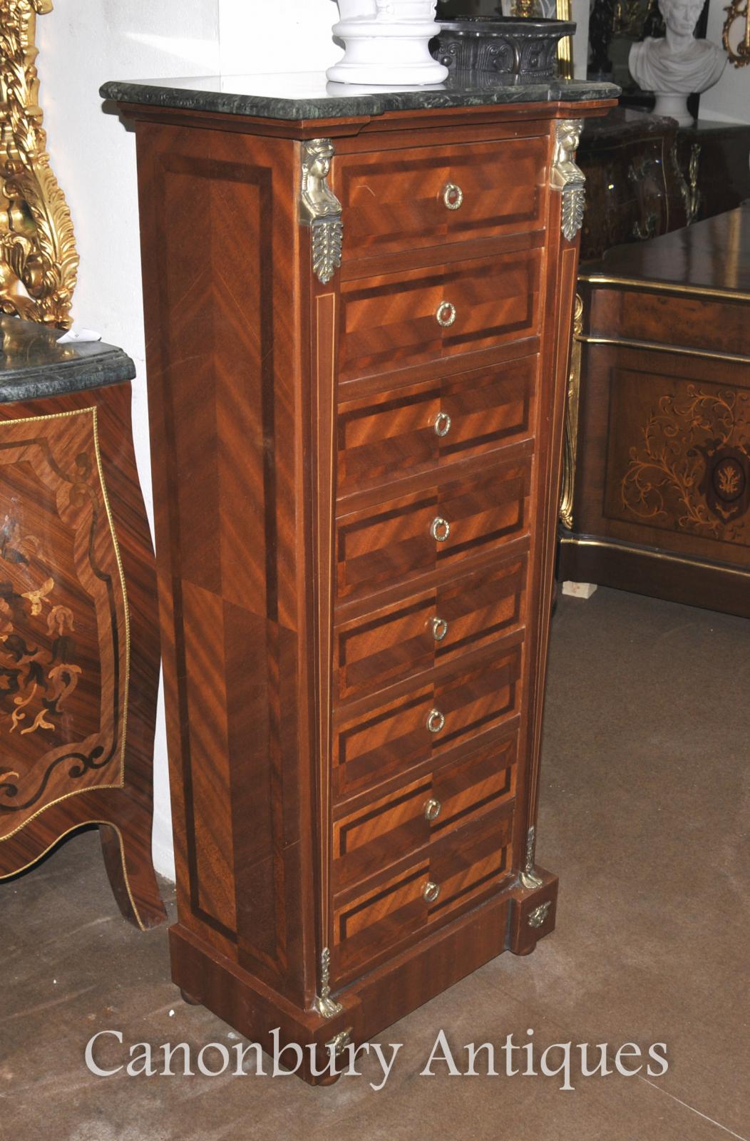 French Empire Tall Boy Chest Drawers Kingwood Furniture