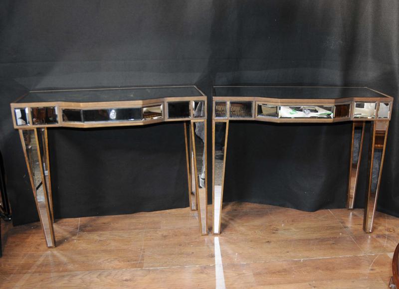 Pair Mirrored Deco Console Tables Hall, Borghese Mirrored Hall Chest